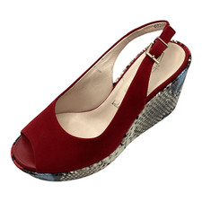 Peter Kaiser Womens Red Suede Leather Wedge Heel Slingback Sandals Size UK 3 New