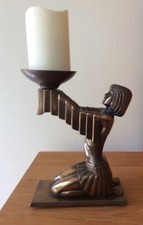 Art Deco Cold Cast Bronze Candle Holder Figure
