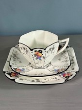 Shelley Art Deco China Tea Set Trio Queen Anne Peaches and Grapes Beautiful