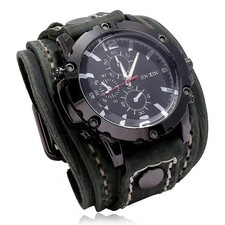 Wide Leather Watch Cuff Band