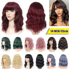 14''Wavy Wig With Air Bangs Women's Short Bob Shoulder Length Synthetic Full Wig