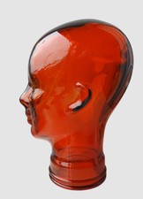 Vintage heavy glass red amber  head shop dummy shop fitting wigs hats mannequin