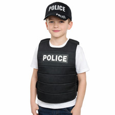 Kids Black Police Vest & Hat