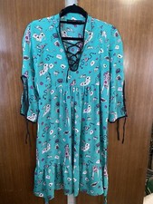 Anami and Janine Green Dress Size L Card Print Stardust Alice in wonderland