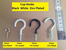 CUP HOOKS BLACK or WHITE PVC