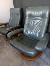 Ekornes Stressless Leather Recliner Chair, Pair In Green Leather