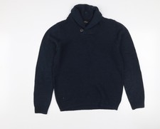 Next Men's Blue Waffle-Knit Shawl Neck Henley Jumper Size S