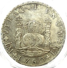 1760 Peru Pillar Dollar 8 Reales Silver Coin 8R - Certified PCGS AU Details