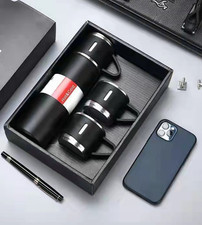 Stainless Steel Vacuum Flask Thermo Bottle Flask with 2 Cups Coffee Tea Mug UK
