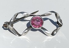 Charles Horner Sterling Silver Antique Bow Brooch Pink Paste Infinity Knot. 1910