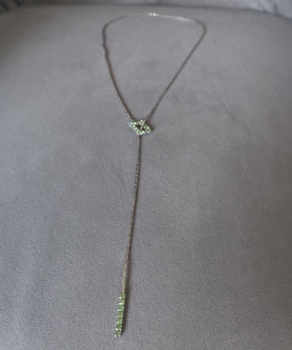 Silver tone green crystal - silver-tone,