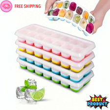 1pc Silicone Ice Cube Tray 14-Cavity Lids Stackable Flexible Easy Release Tray