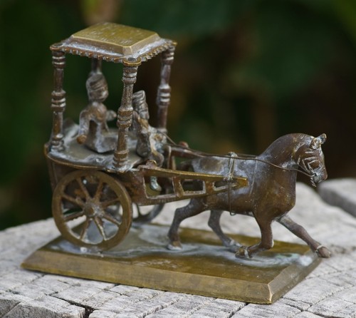 Antique brass horse - horse, cart
