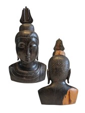 Vintage Hand Carved Wooden Buddha Head Bust 12” 2kg Thai/Asian Art Sculpture