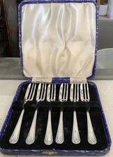 Antique Silver Plate EPNS Set of 6 Dessert Cake Forks. Boxed.