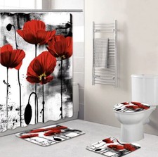 Red Shower Curtain Rugs Toilet