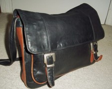 STUNNING VINTAGE BLACK & TAN LEATHER SHOULDER BAG/SATCHEL/CROSSBODY - by FANCY