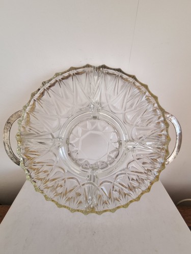 Silver plate glass serving - plate,,