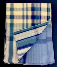 Vintage Blue & White Cotton Seersucker Tablecloth Cottage Core Camper 48”x66"#VG