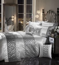 LUXURY DIAMANTE DUVET QUILT COVER BEDDING LINEN SET SPARKLE SILVER GREY CREAM