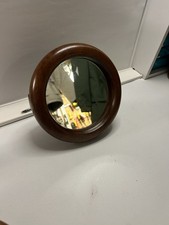 Vintage Round Wooden Mirror On A Stand 6.5”