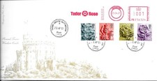 2001 England Country Stamps Tudor Square CDS Plus Tudor Rose Meter Mark