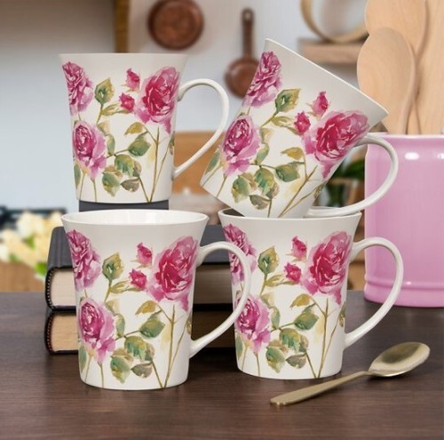 Rose garden fine china mugs - rose,