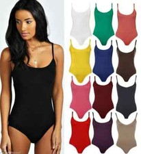 WOMENS LADIES STRETCH STRAPPY SLEEVELESS CAMISOLE VEST BODYSUIT LEOTARD UK 8-26