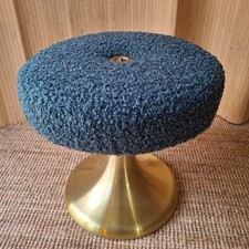 Fab Vintage Retro Gold Aluminium Foot Dressing Table Stool Steel Blue Boucle