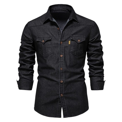 Elastic cotton denim shirt - elastic,