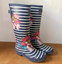 Joules  TALL  Welly Print Navy  Stripe Floral Wellies /BOOT - UK 9 /  EU43 - VGC