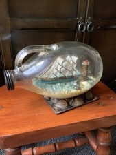 FABULOUS VINTAGE SAILING BOAT AND LIGHTHOUSE IN A BOTTLE WITH SHELL DESIGN BASE