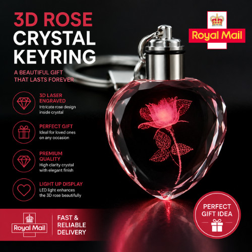 Led crystal rose keychain - led,