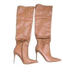 PULL ON Brown STRETCH PU OVER THR KNEE RUCHED BOOTS HIGH BOOTS * 39/6 u
