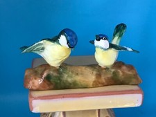 VINTAGE CROWN STAFFORDSHIRE TWO TOMTIT BIRDS ON BRANCH FIGURINE MULTI COLOR
