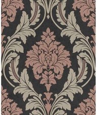 Rasch Glam Shimmering Damask Charcoal/Rose Gold Wallpaper 541656
