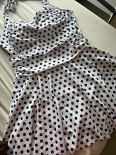 Woman’s White And Black Spotted Swimdress - Size 1XL