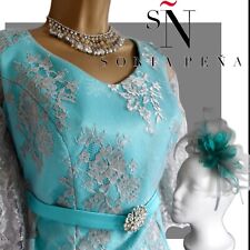 Mother of the bride size 12 Sonia Peńa green & silver lace races wedding VGC