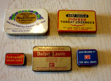 Collection of five small vintage tins.
