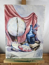 MOLLIE WALLACE ORIGINAL WATERCOLOUR STILL LIFE GLOBE BOTTLE BOOKS ASHDON ESSEX