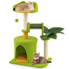 COSTWAY Palm Cat Tree Cat Tower Multi-Level Pet Play House-Green