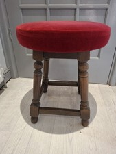 Vintage Wooden Pub Stool Chair Seat Bar Pub Furniture With Soft Red Velvet Used