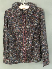 La Redoute Mademoiselle R Blouse Shirt Navy Red Piping Floral Size 16 Liberty
