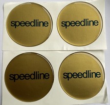SPEEDLINE ALLOY WHEEL CENTRE CAP DOMED STICKERS X4 MITSUBISHI EVO GOLD BLUE 50mm