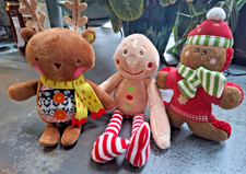 3 Plush christmas characters- gingerbread man, elf and reindeer