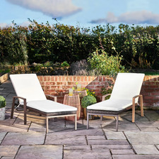 Peaktop 2 Pcs Rattan Sun Loungers Brown/Cream | 6 Positions | Outdoor Set