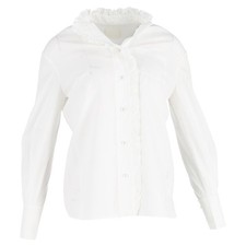 Erdem Ruffle Trim Button Up Shirt in White Cotton