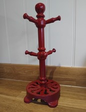 Vintage Cast Iron 6 Mug Tree / Holder ~ Cranberry Red ~ 31cm ~ Rustic Kitchen