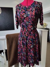 Fat Face Delilah Jewel Dress UK 12 Floral Print Short Sleeves Tie Waist