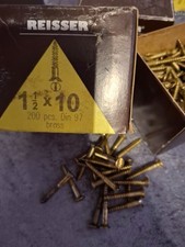 50 X  10 x 1 1/2  BRASS C/S SLOTTED WOOD SCREWS VINTAGE UNUSED BY REISSER r156
